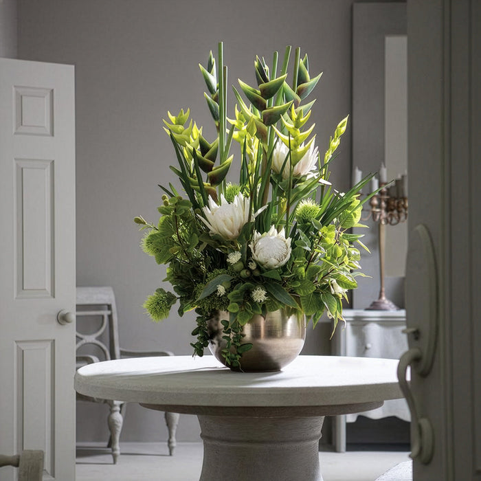 42"Hx30"W Artificial Heliconia & Protea Flower Arrangement w/Planter -Green/Cream - WF9406-GR/CR