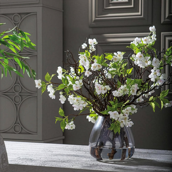 25"Hx33"W Silk Blossom Flower Arrangement w/Glass Vase -White/Pink - WF9416-WH/PK