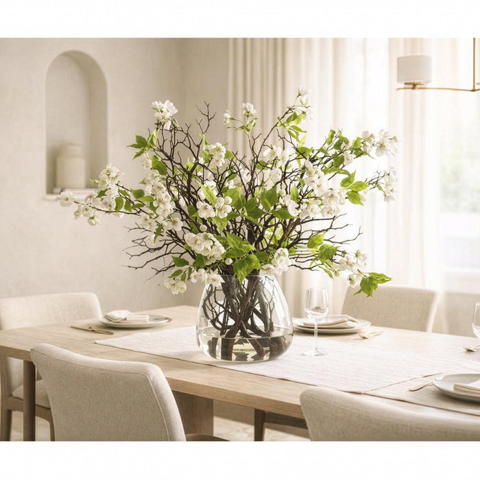 25"Hx33"W Silk Blossom Flower Arrangement w/Glass Vase -White/Pink - WF9416-WH/PK