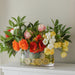 16"Hx25"W Ranunculus, Peony & Lemon Silk Flower Arrangement w/Glass Vase -Cream/Green - WF9518-CR/GR