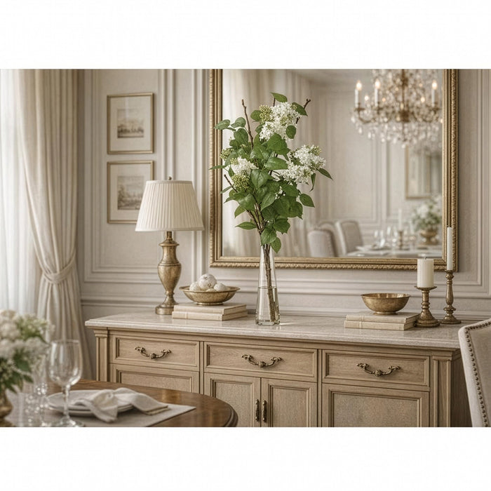 37.5" Silk Lilac Flower & Twig Arrangement w/Glass Vase -Cream/Green - WF9855-CR/GR