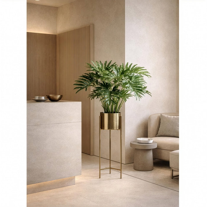 5'1" Artificial Selloum Philodendron Tropical Plant w/Brass Planter & Stand -Green - WP0669-GR