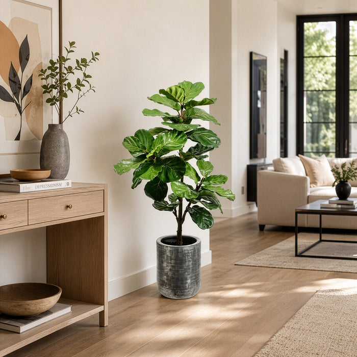 4'10" Silk Fiddle Leaf Fig Tree w/Planter -Green - WP0707-GR