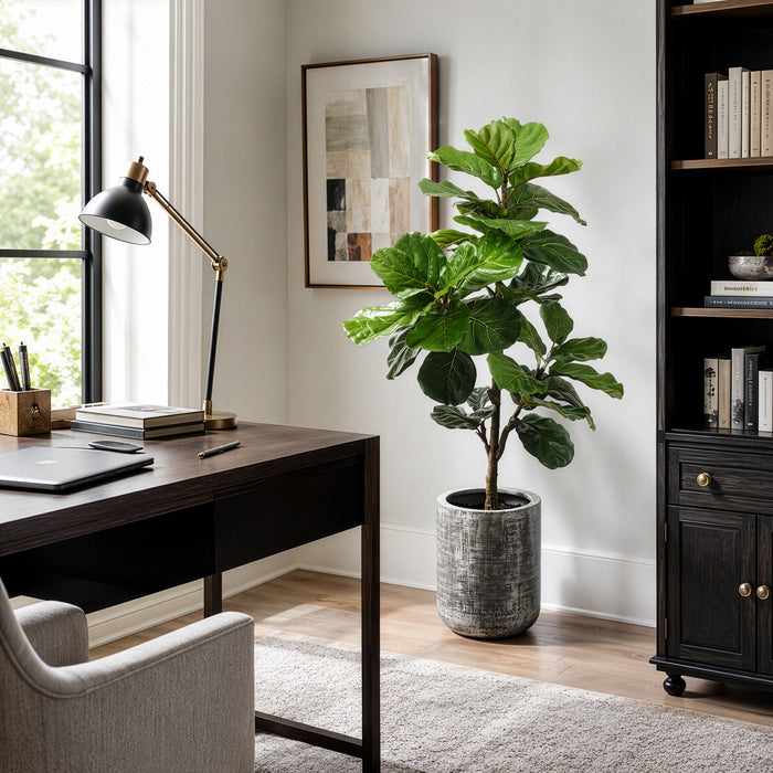 4'10" Silk Fiddle Leaf Fig Tree w/Planter -Green - WP0707-GR
