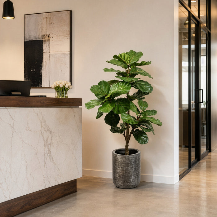 4'10" Silk Fiddle Leaf Fig Tree w/Planter -Green - WP0707-GR