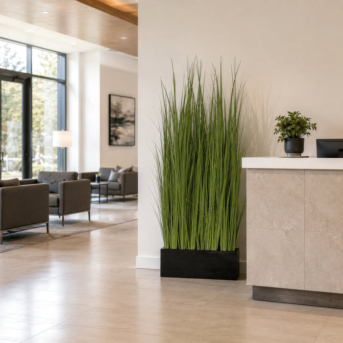 5'1"Hx30"W Wild Grass Wall Divider Artificial Plant w/Black Fiberglass Planter -Light Green - WP0733-GR/LT