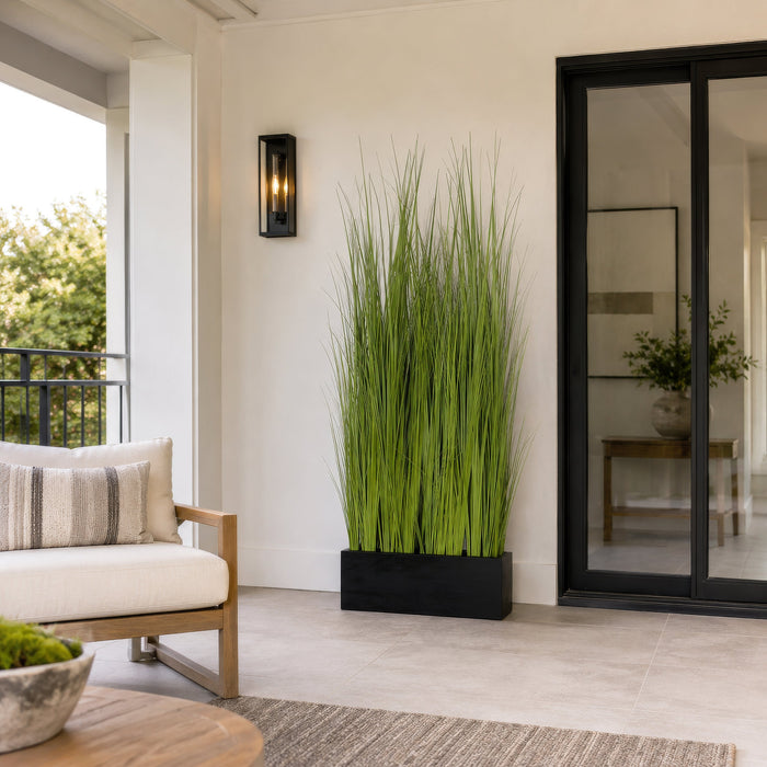 5'1"Hx30"W Wild Grass Wall Divider Artificial Plant w/Black Fiberglass Planter -Light Green - WP0733-GR/LT