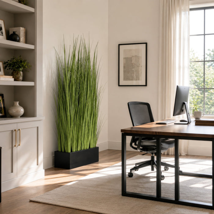 5'1"Hx30"W Wild Grass Wall Divider Artificial Plant w/Black Fiberglass Planter -Light Green - WP0733-GR/LT