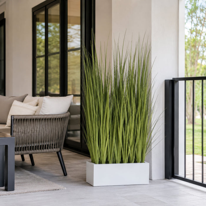 5'1"Hx30"W Wild Grass Wall Divider Artificial Plant w/White Fiberglass Planter -Light Green - WP0734-GR/LT
