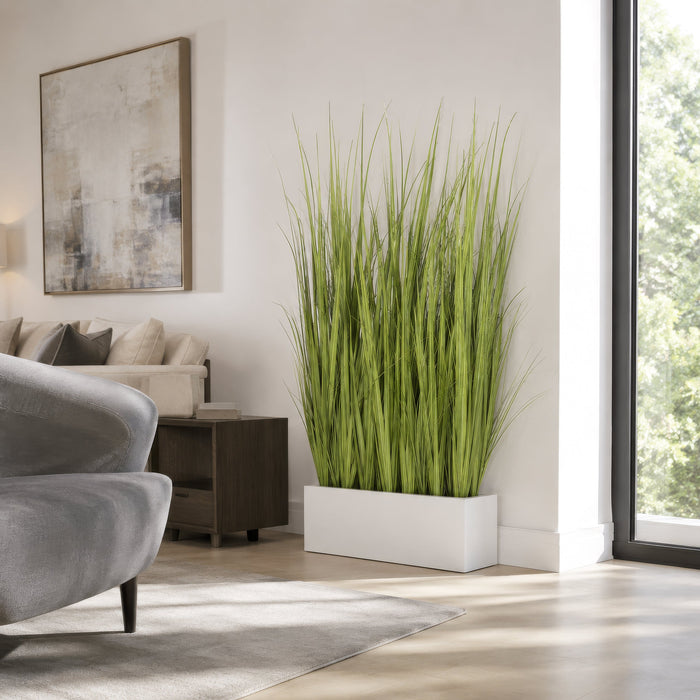 5'1"Hx30"W Wild Grass Wall Divider Artificial Plant w/White Fiberglass Planter -Light Green - WP0734-GR/LT