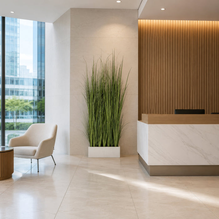 7'2"Hx30"W Wild Grass Wall Divider Artificial Plant w/White Fiberglass Planter -Light Green - WP0736-GR/LT