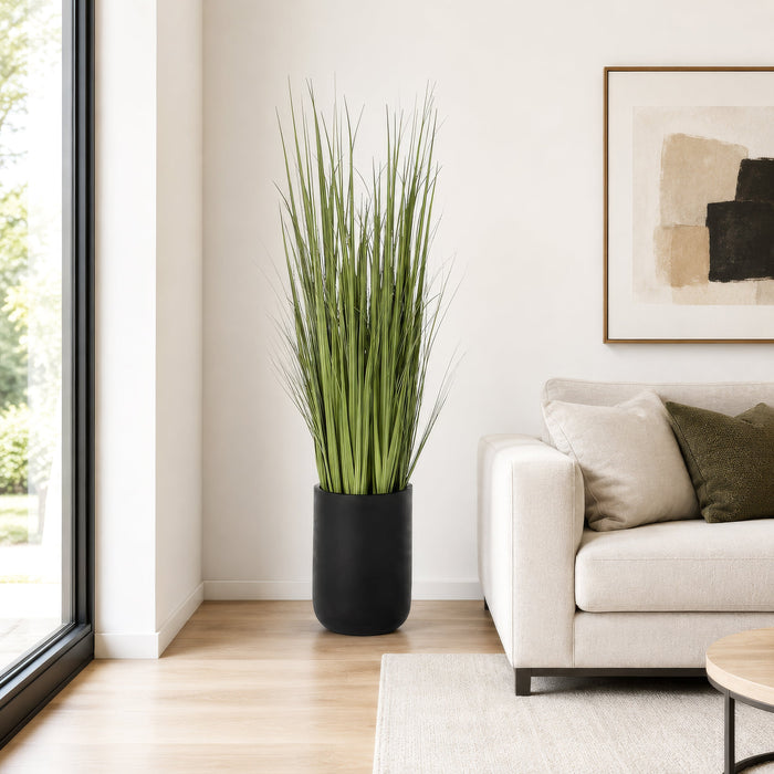 5'4"Hx15"W Wild Grass Artificial Plant w/Black Cement Planter -Light Green - WP0737-GR/LT
