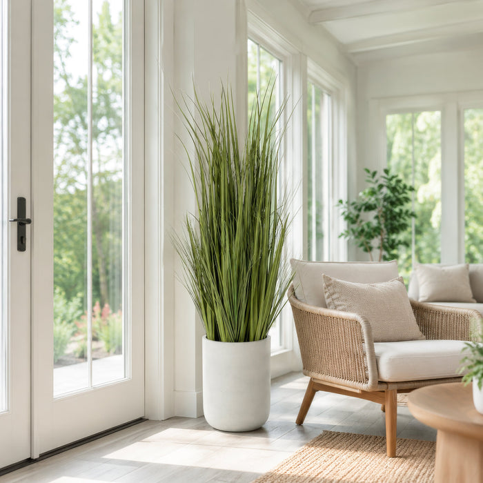 5'4"Hx15"W Wild Grass Artificial Plant w/White Cement Planter -Light Green - WP0738-GR/LT