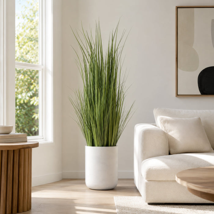 5'4"Hx15"W Wild Grass Artificial Plant w/White Cement Planter -Light Green - WP0738-GR/LT