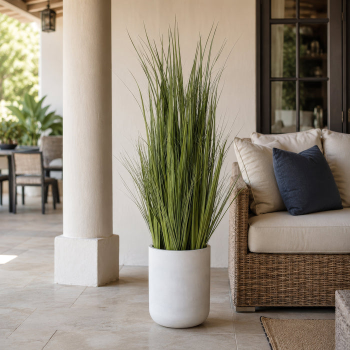 5'4"Hx15"W Wild Grass Artificial Plant w/White Cement Planter -Light Green - WP0738-GR/LT