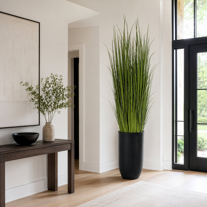 8'Hx20"W Wild Grass Artificial Plant w/Black Cement Planter -Light Green - WP0743-GR/LT