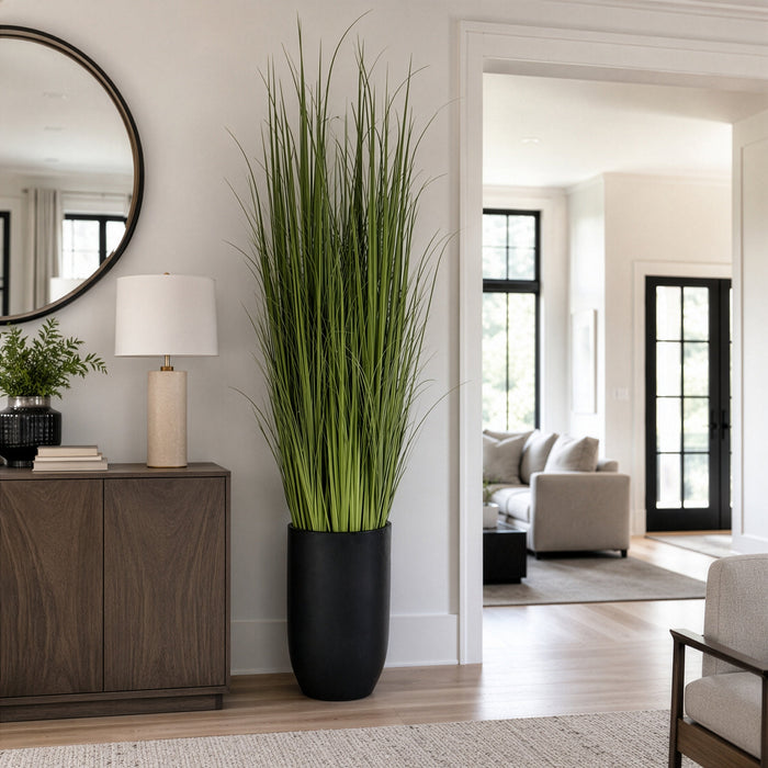 8'Hx20"W Wild Grass Artificial Plant w/Black Cement Planter -Light Green - WP0743-GR/LT