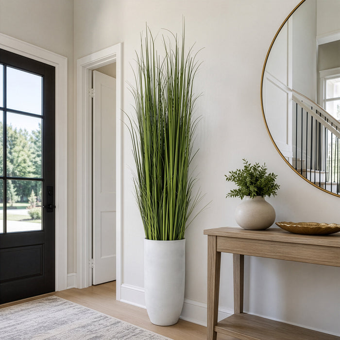 8'Hx20"W Wild Grass Artificial Plant w/White Cement Planter -Light Green - WP0744-GR/LT