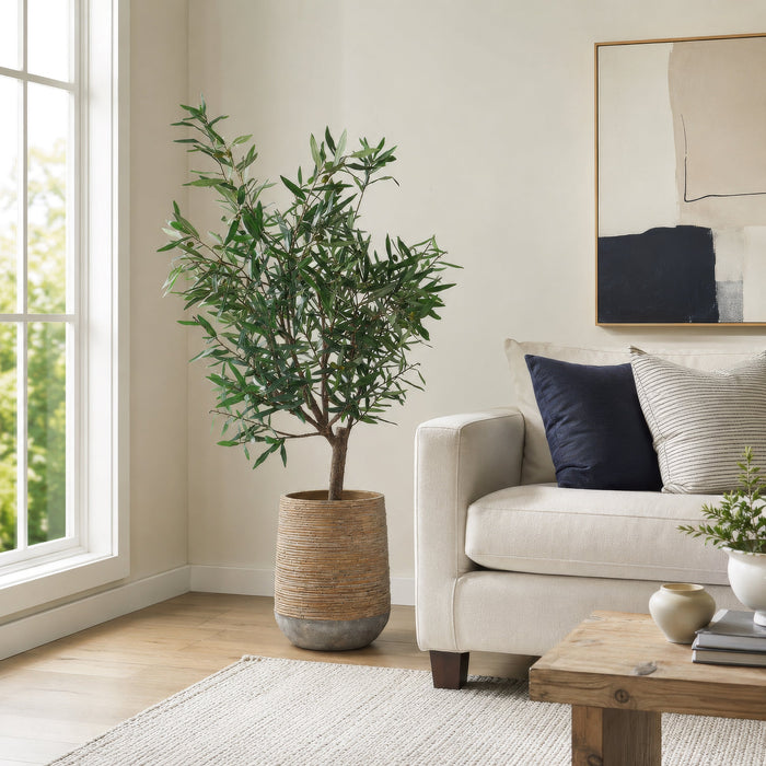 4'4"Hx38"W Olive Leaf Artificial Tree w/Cement Planter -Green - WP0753-GR