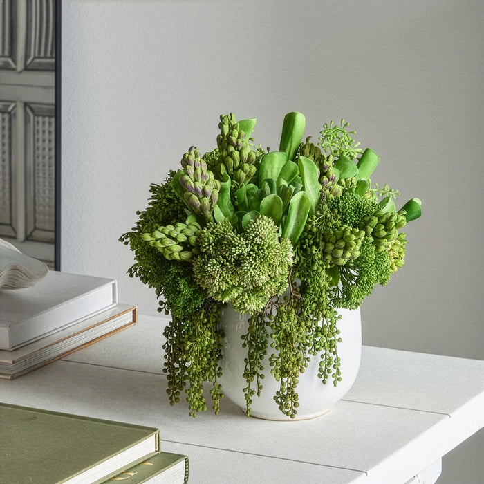 12"Hx13"W Mixed Succulents Artificial Plant w/Ceramic Vase -Green - WP0757-GR