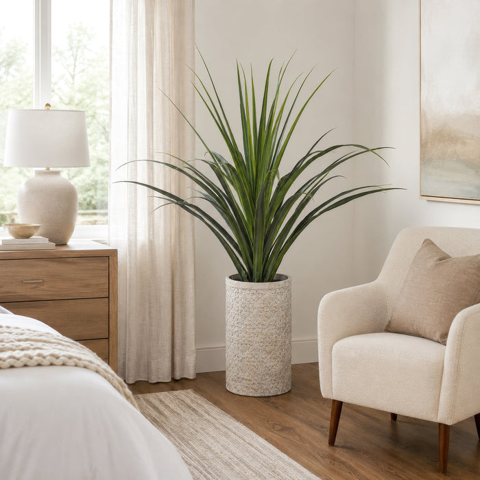 4'10" Dracaena Silk Plant w/Fiber Cement Planter -Green - WP7938-GR