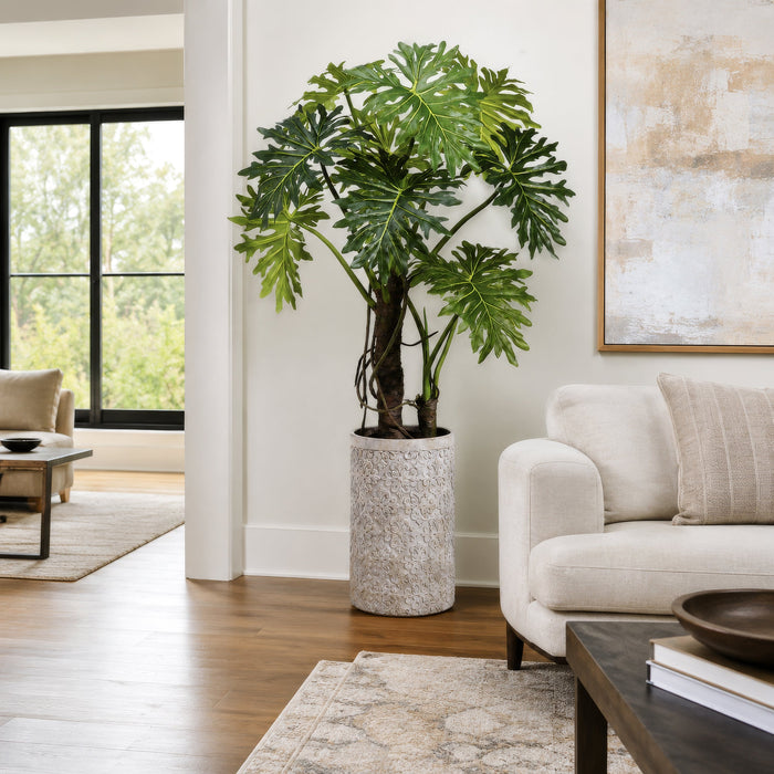 5'11" EVA Plume Split Leaf Artificial Plant w/Fiber Cement Planter -Green - WP7947-GR