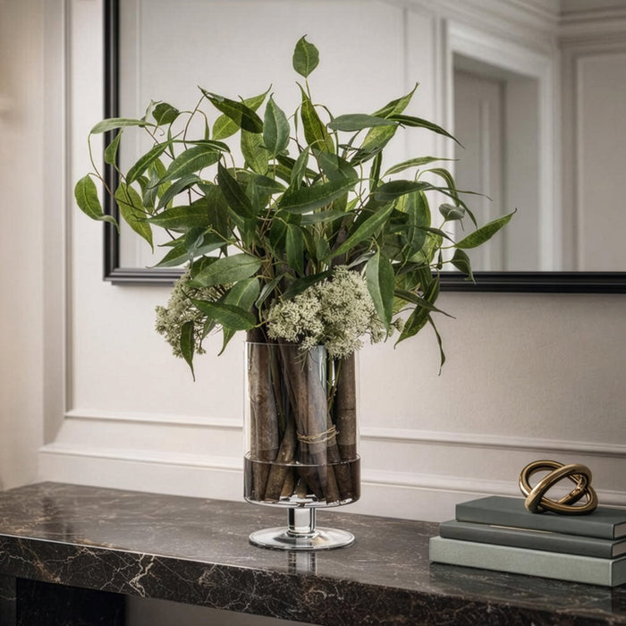 35"Hx36"W Eucalyptus & Driftwood Silk Plant w/Glass Vase -Green - WP8087-GR