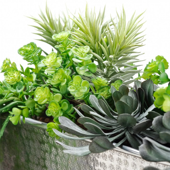 12"Hx33"W Aeonium & Cactus Mix Artificial Plant w/Rectangle Planter -Green - WP8141-GR