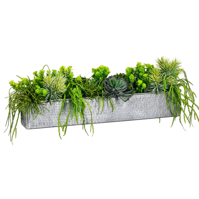 12"Hx33"W Aeonium & Cactus Mix Artificial Plant w/Rectangle Planter -Green - WP8141-GR