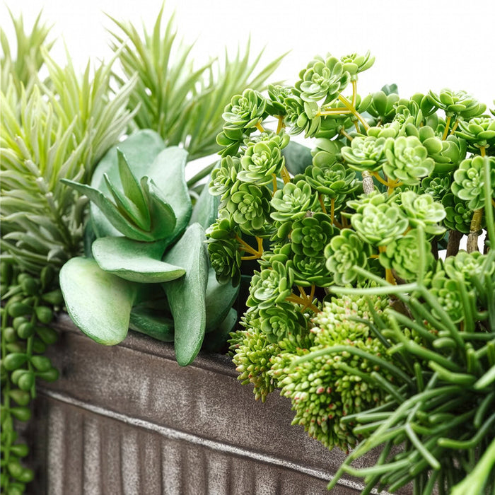10"Hx32"W Succulent Mix Artificial Plant w/Tin Container -Green - WP8142-GR
