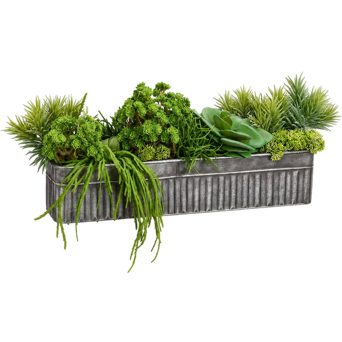 10"Hx32"W Succulent Mix Artificial Plant w/Tin Container -Green - WP8142-GR