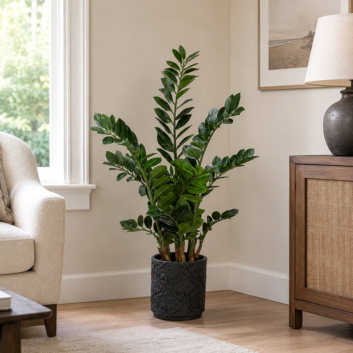 4' Zanzibar Gem Zamioculcas Succulent Artificial Plant w/Cement Pot -Green - WP8156-GR