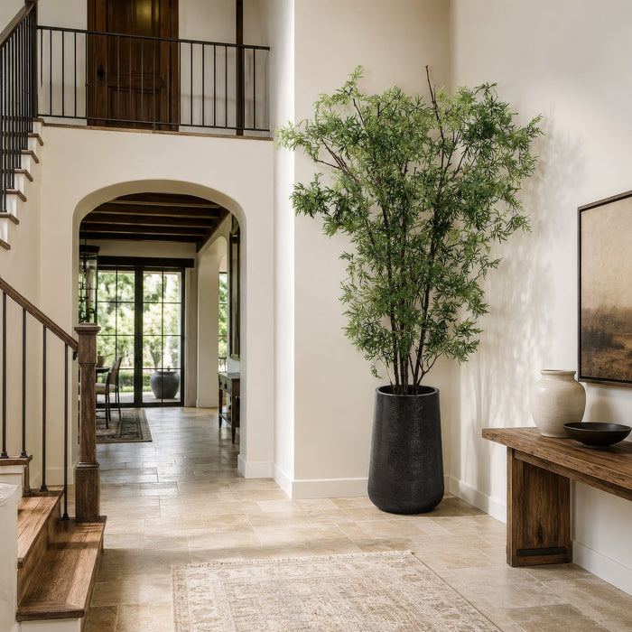 8'10"Hx60"W Ming Aralia Silk Tree w/Textured Metal Planter -Green - WT0667-GR