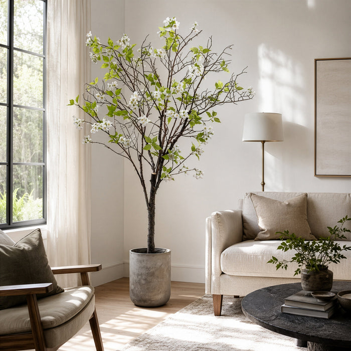 6'8" Blossom Silk Flowering Tree w/Fiber Cement Planter -White/Pink - WT0673-WH/PK