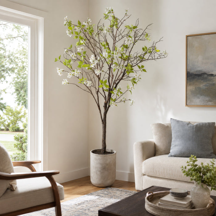 6'8" Blossom Silk Flowering Tree w/Fiber Cement Planter -White/Pink - WT0673-WH/PK