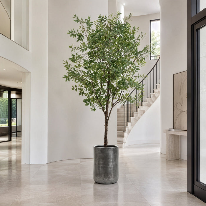 7'10" Budding Azalea Silk Flowering Tree w/Textured Zinc Planter -Green/White - WT0674-GR/WH