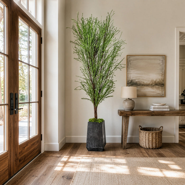 7'3" Evergreen Silk Tree w/Textured Planter -Green - WT0676-GR/LT