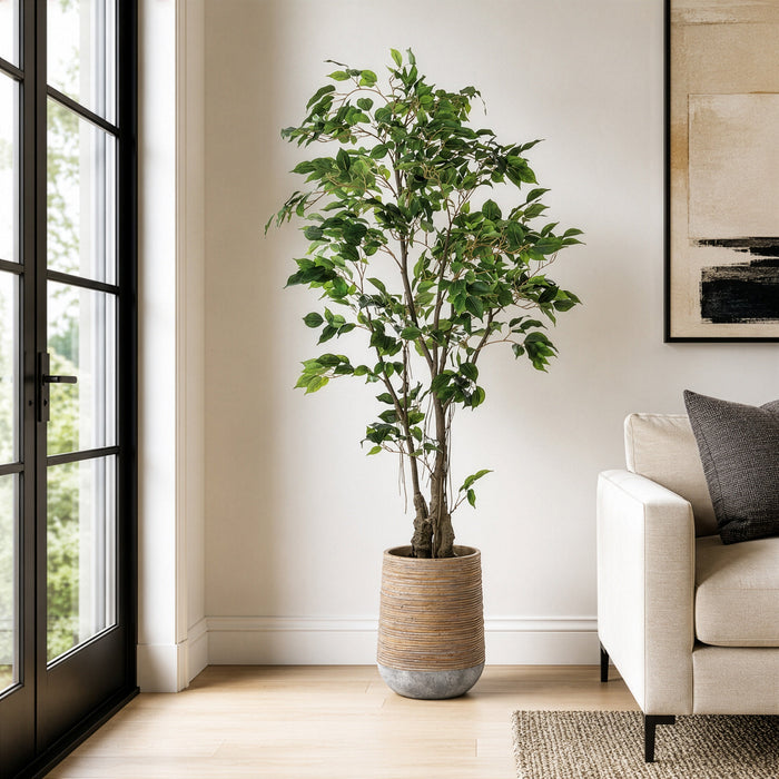 5'8"Hx32"W Ficus Leaf Artificial Tree w/Cement Planter -Green - WT0711-GR