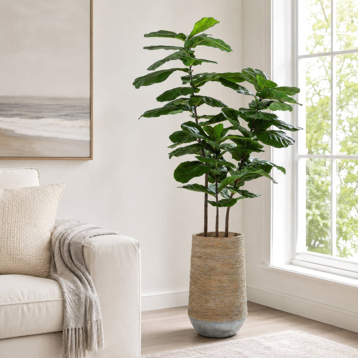 6'8"Hx32"W Fiddle Leaf Fig Artificial Tree w/Cement Planter -Green - WT0712-GR