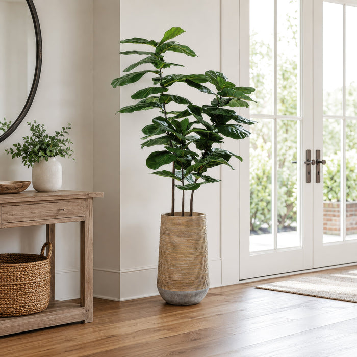 6'8"Hx32"W Fiddle Leaf Fig Artificial Tree w/Cement Planter -Green - WT0712-GR