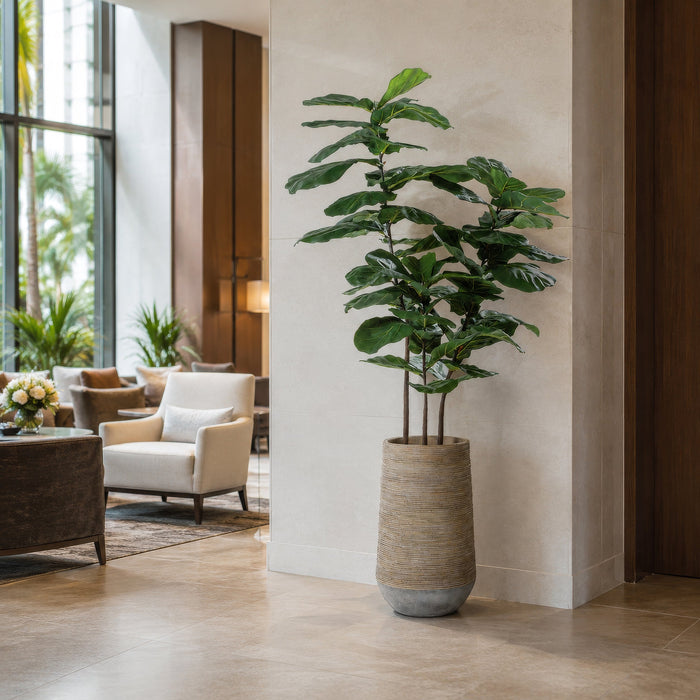 6'8"Hx32"W Fiddle Leaf Fig Artificial Tree w/Cement Planter -Green - WT0712-GR