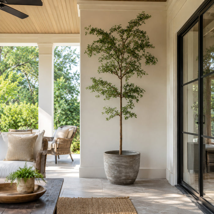 9'8"Hx48"W Shady Lady Olive Silk Tree w/Cement Planter -Green - WT0715-GR