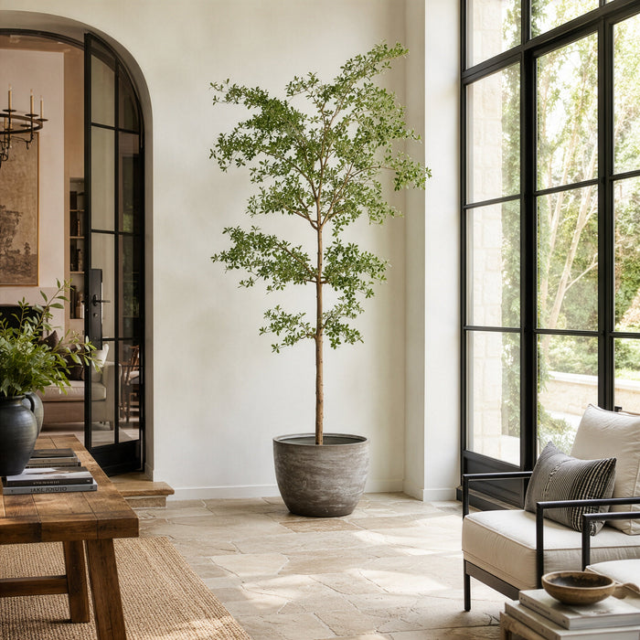 9'8"Hx48"W Shady Lady Olive Silk Tree w/Cement Planter -Green - WT0715-GR