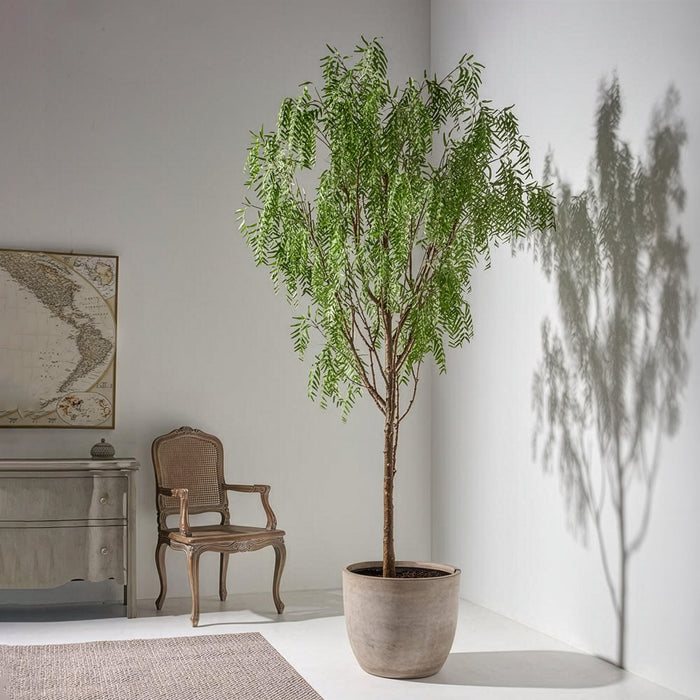 8'10"Hx54"W Pepperberry Silk Tree w/Cement Planter -Green - WT0721-GR