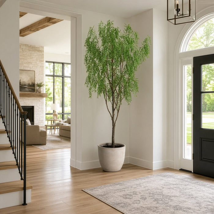 8'10"Hx54"W Pepperberry Silk Tree w/Cement Planter -Green - WT0721-GR