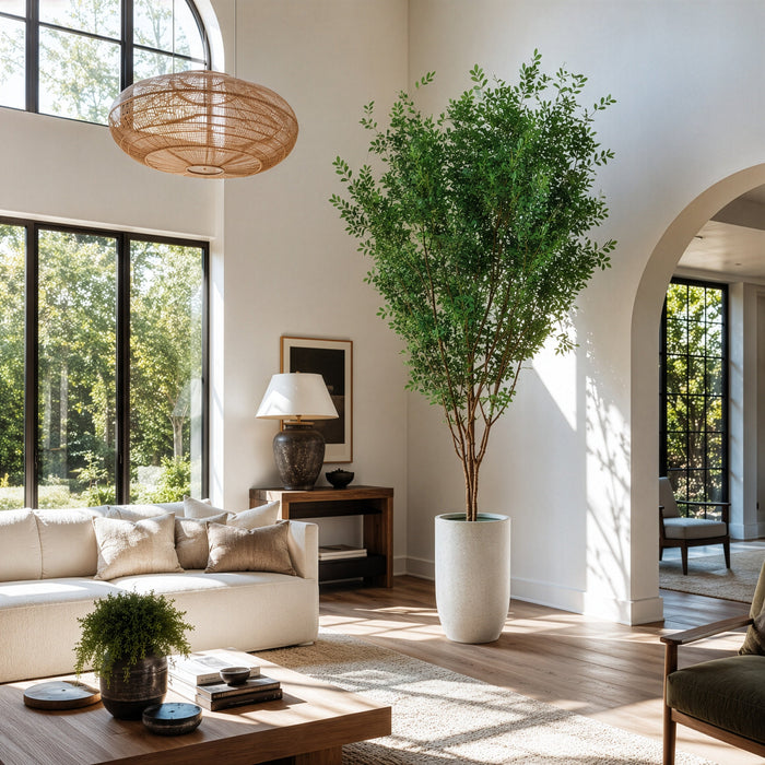 9'7"Hx60"W Cinamomo Chinaberry Silk Tree w/Cement Planter -Green - WT0722-GR