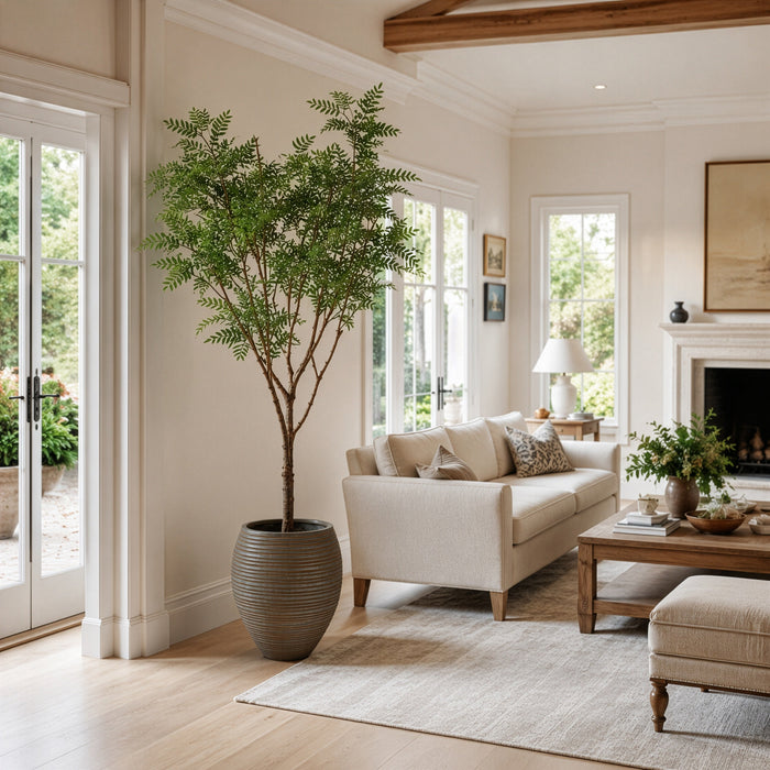 8'Hx60"W Locust Silk Tree w/Fiber Clay Pot -Green - WT0729-GR