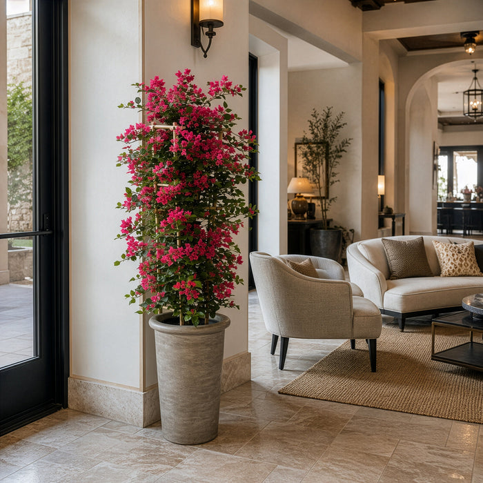 5'10"Hx32"W Bougainvillea Trellis Silk Flowering Tree w/Cement Planter -Beauty - WT0734-BT
