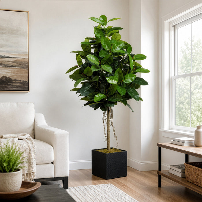 6'6" Rubber Leaf Silk Tree w/Bamboo Container -Green - WT4727-