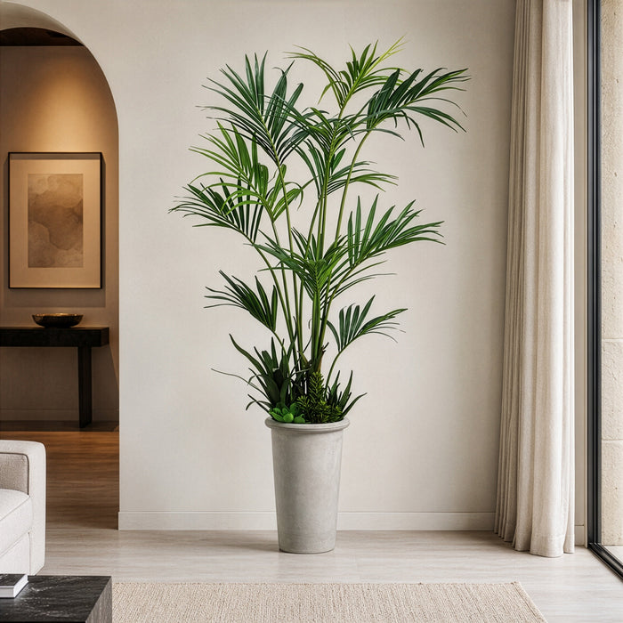 8'6" Kentia Silk Palm Tree w/Fiber Cement Planter -Green - WT4800-GR